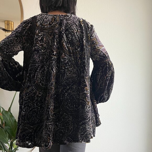 Women’s POL Black velvet oversized open tie front Top size small boho hippie - Picture 12 of 13